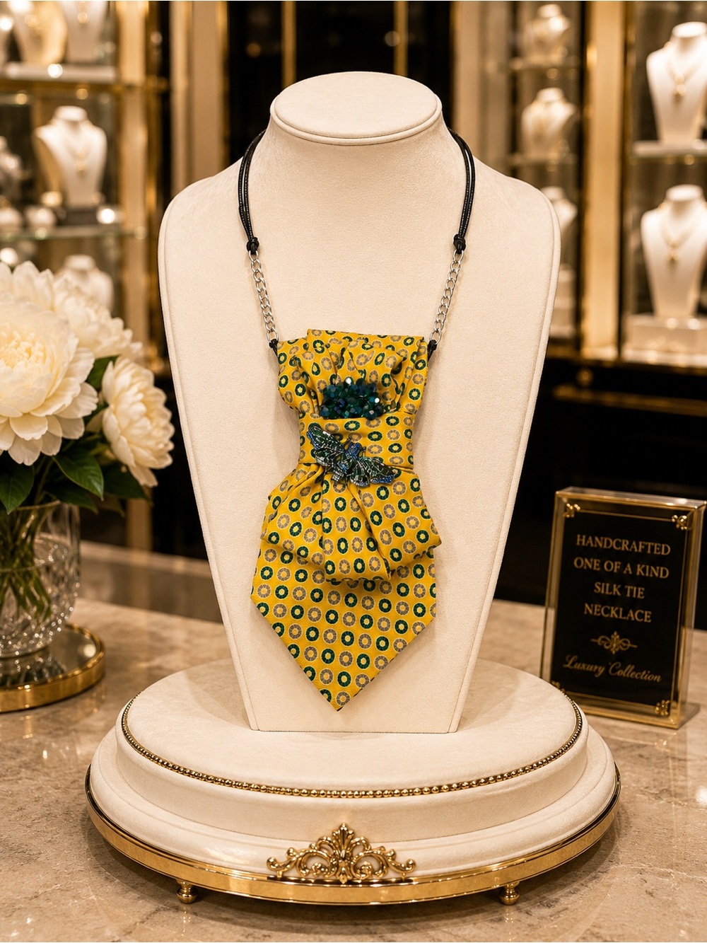 One of a Kind Silk Tie Necklace Boho Statement Art Jewelry